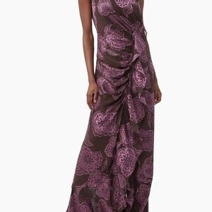 Trina Turk Brown Maxi Dress with Purple Floral Print